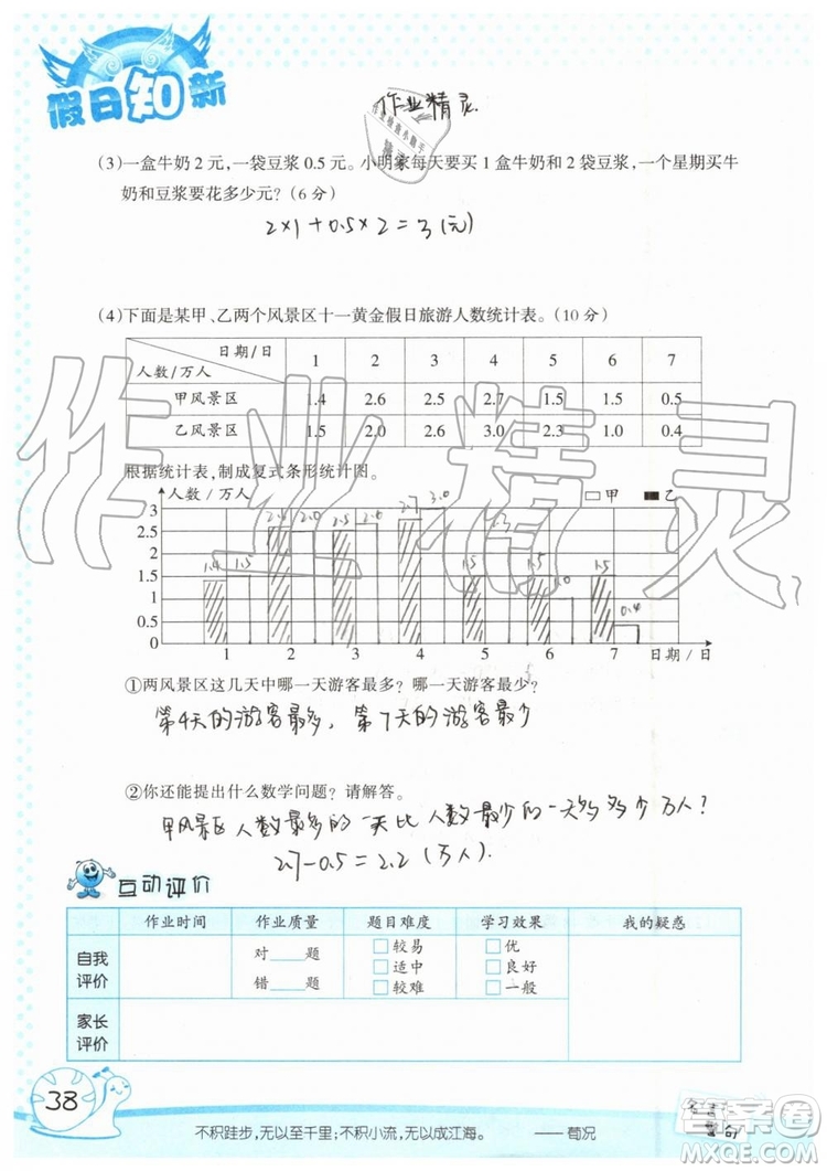 暑假學(xué)習(xí)與生活2019年假日知新四年級數(shù)學(xué)學(xué)習(xí)版生活版參考答案