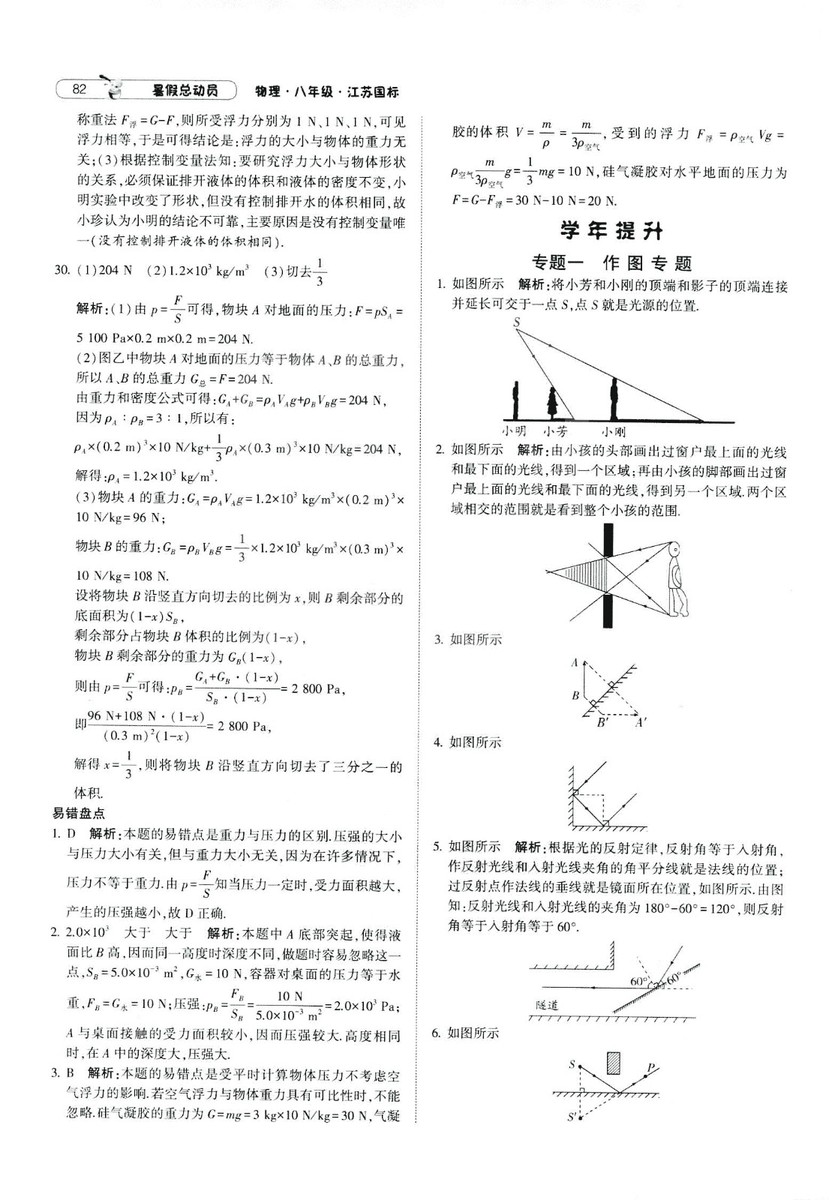 2019年經(jīng)綸學(xué)典暑假總動員物理八年級江蘇國標(biāo)蘇教SJ8升9參考答案