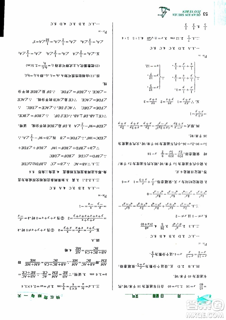 2019年優(yōu)秀生快樂(lè)假期每一天全新暑假作業(yè)本八年級(jí)數(shù)學(xué)北師版參考答案