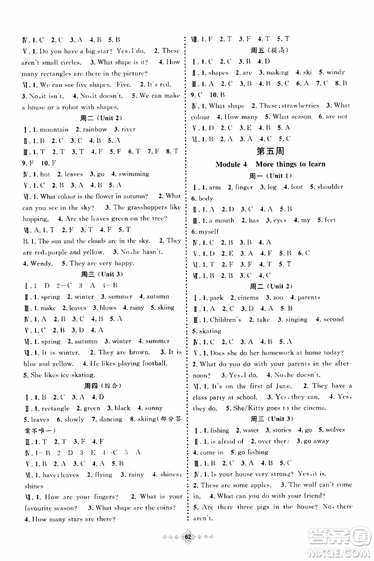 上海小學(xué)暑假作業(yè)2019年贏(yíng)在暑假英語(yǔ)三年級(jí)參考答案