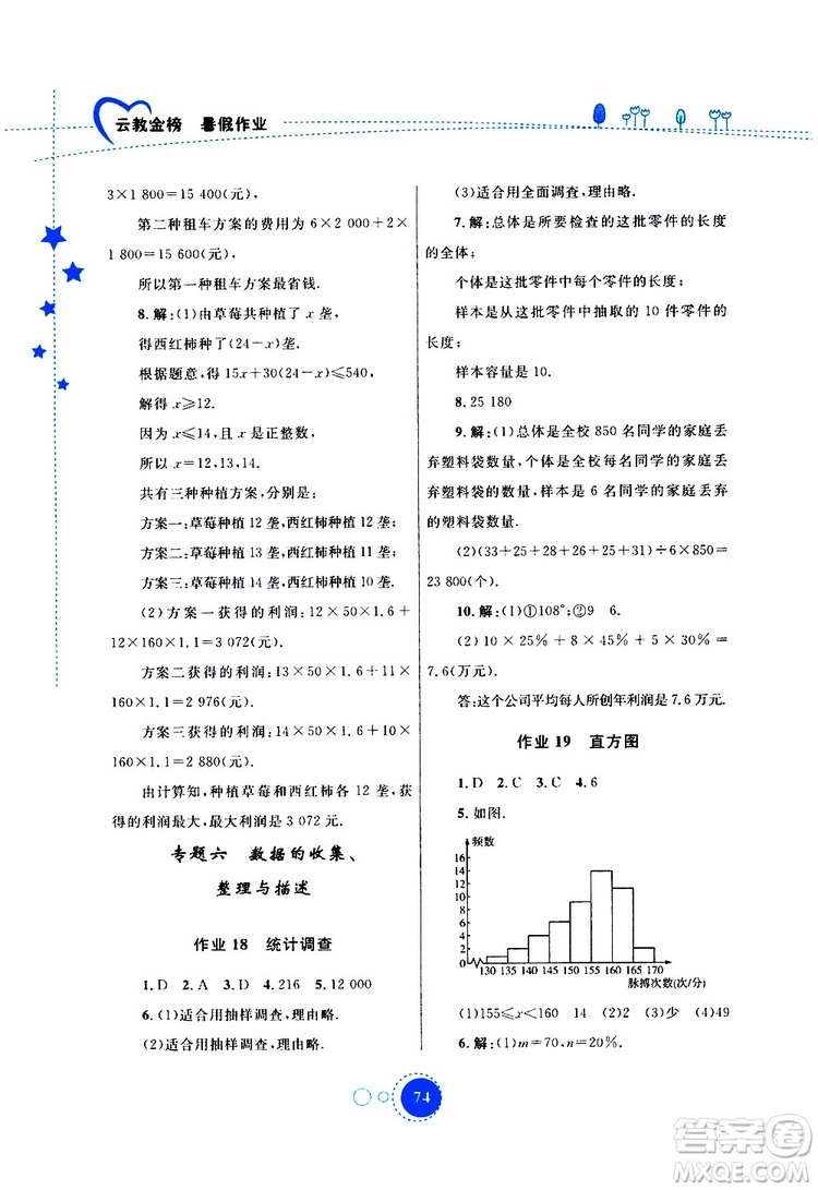 云教金榜2019年暑假作業(yè)七年級(jí)數(shù)學(xué)參考答案