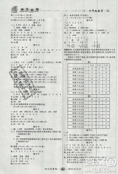 新疆文化出版社2021假期作業(yè)快樂暑假數(shù)學(xué)四年級RJ人教版答案