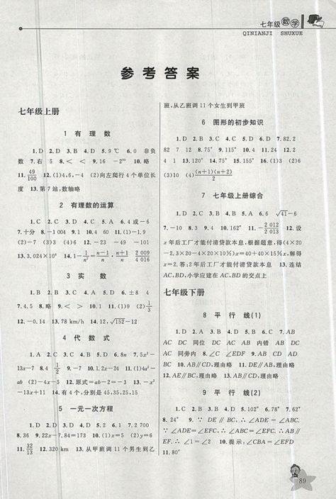 藍(lán)天教育2019年暑假優(yōu)化學(xué)習(xí)七年級(jí)數(shù)學(xué)Z浙教版參考答案