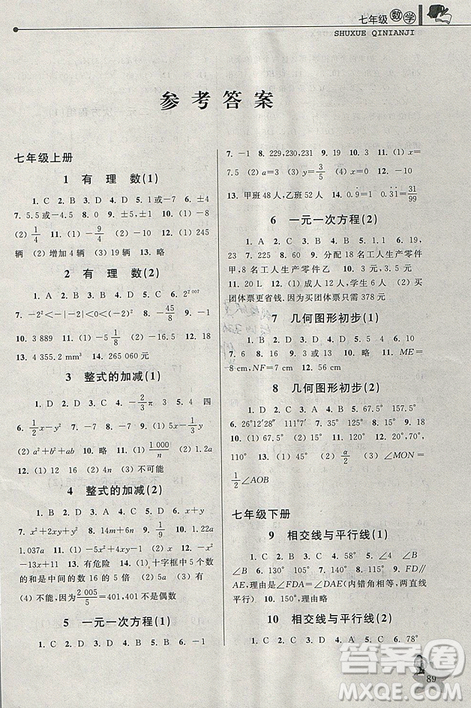 藍(lán)天教育2019暑假優(yōu)化學(xué)習(xí)七年級數(shù)學(xué)人教版答案