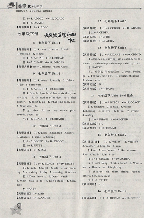 藍(lán)天教育2019年暑假優(yōu)化學(xué)習(xí)七年級英語人教版參考答案