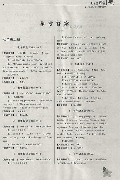 藍(lán)天教育2019年暑假優(yōu)化學(xué)習(xí)七年級英語人教版參考答案