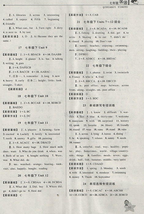 藍(lán)天教育2019年暑假優(yōu)化學(xué)習(xí)七年級英語人教版參考答案