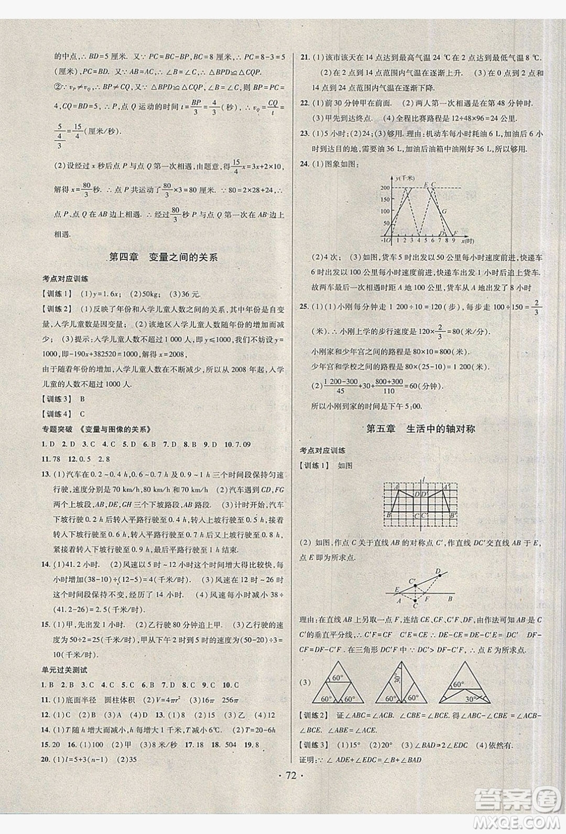 2019陽(yáng)光假期年度總復(fù)習(xí)七年級(jí)數(shù)學(xué)北師大版答案