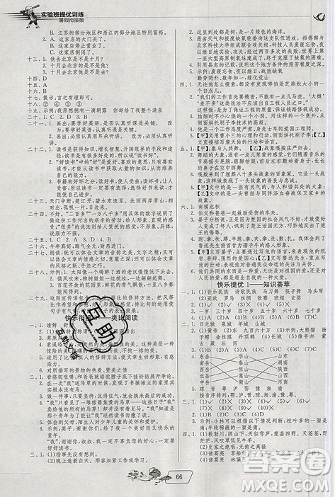 2019春雨教育實(shí)驗(yàn)班提優(yōu)訓(xùn)練五升六年級(jí)語(yǔ)文人教版RMJY暑假銜接答案