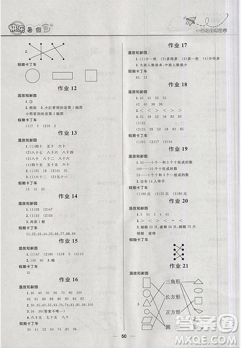 2019版贏在起跑線暑假作業(yè)小學生快樂暑假1年級數(shù)學北師大版答案