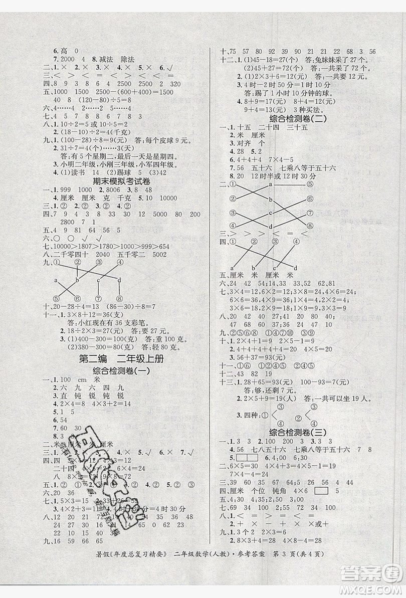 2019年年度總復(fù)習(xí)精要復(fù)習(xí)總動(dòng)員二年級(jí)數(shù)學(xué)人教版答案