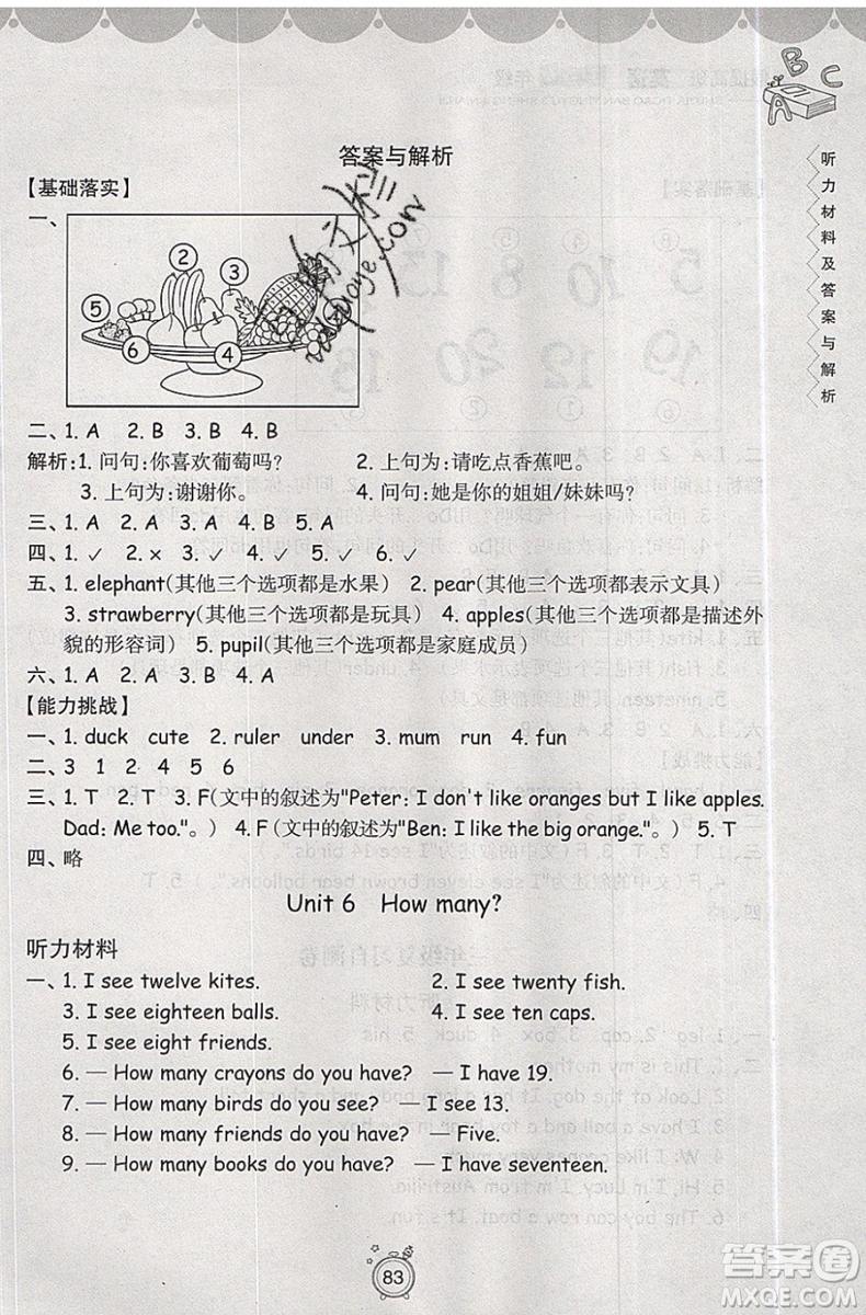 暑假銜接2019年暑假提高班3升4年級(jí)英語(yǔ)參考答案