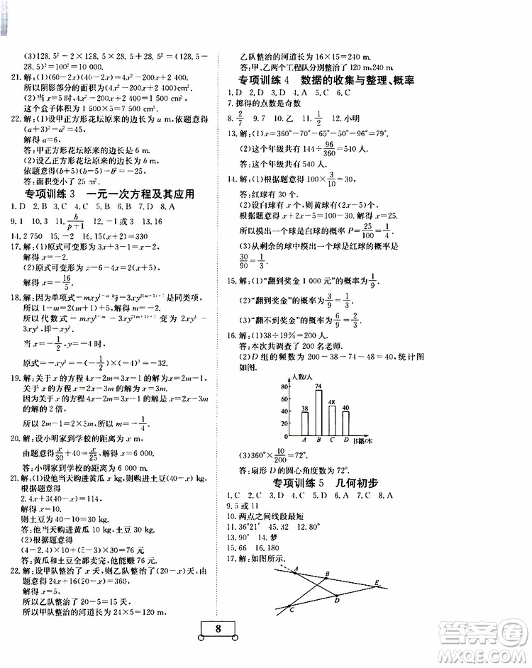 2019年假期作業(yè)假期系統(tǒng)總復習七年級數(shù)學BS北師版期末暑假專用答案