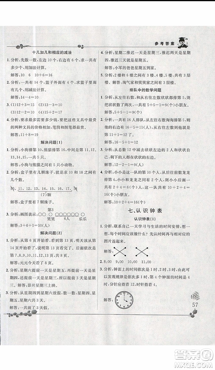 2019新版黃岡小狀元解決問題天天練一年級上冊數(shù)學(xué)人教版參考答案