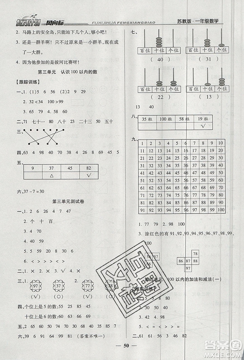 2019小學生復習計劃風向標暑假1年級數(shù)學蘇教版答案