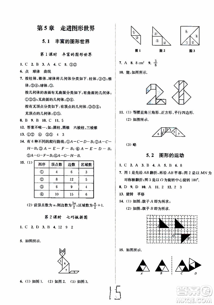 2019秋南通小題課時(shí)作業(yè)本數(shù)學(xué)七年級(jí)上冊(cè)蘇教版參考答案