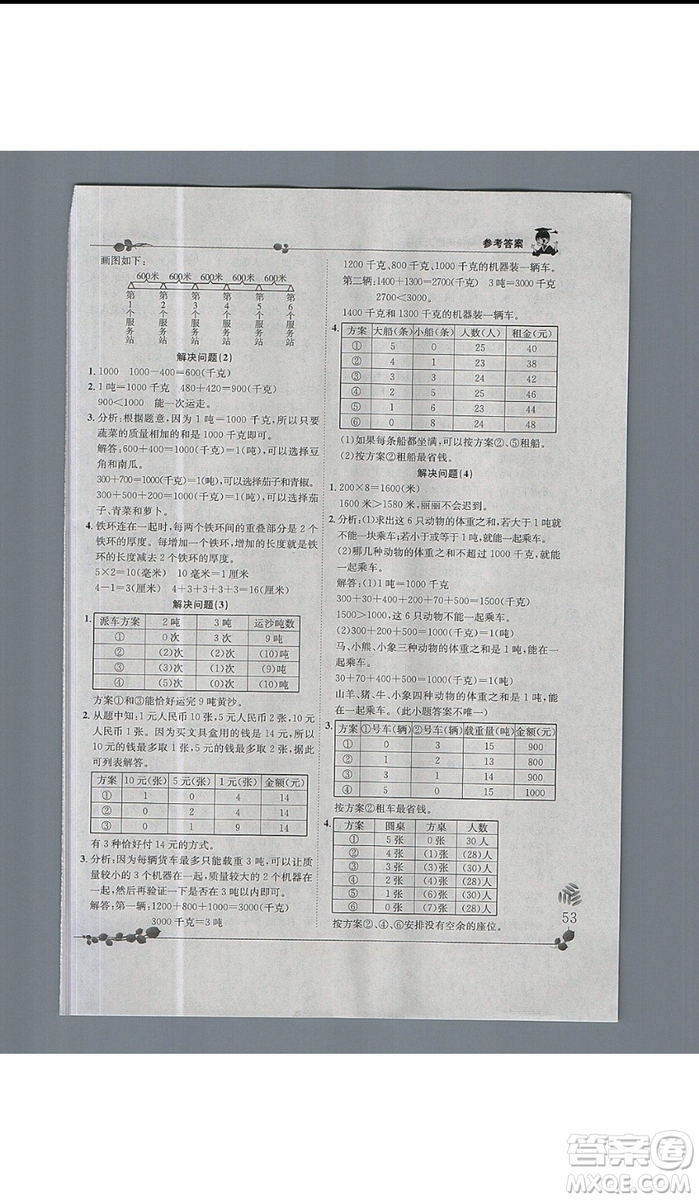 2019新版黃岡小狀元三年級上冊數(shù)學(xué)解決問題天天練人教版參考答案