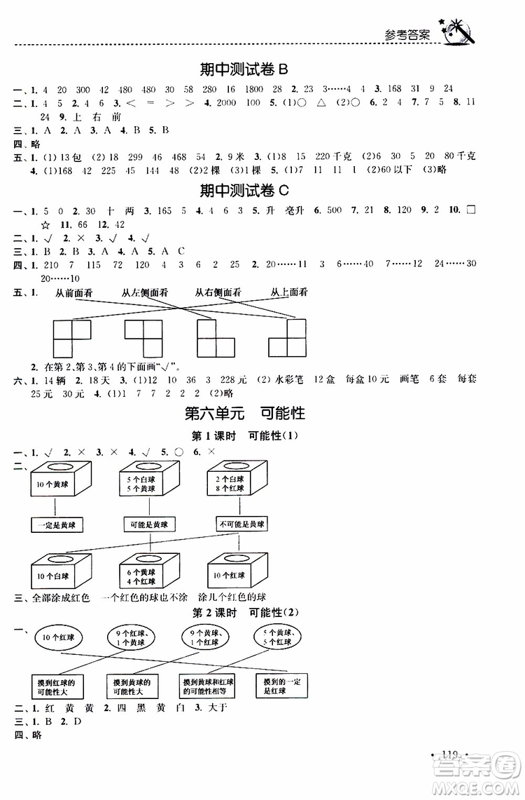 2019年名師點撥課時作業(yè)本數(shù)學四年級上新課標江蘇版參考答案