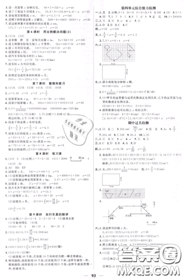 宇軒圖書2019陽光同學(xué)課時優(yōu)化作業(yè)六年級下冊數(shù)學(xué)人教版參考答案