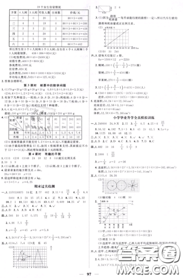 宇軒圖書2019陽光同學(xué)課時優(yōu)化作業(yè)六年級下冊數(shù)學(xué)人教版參考答案