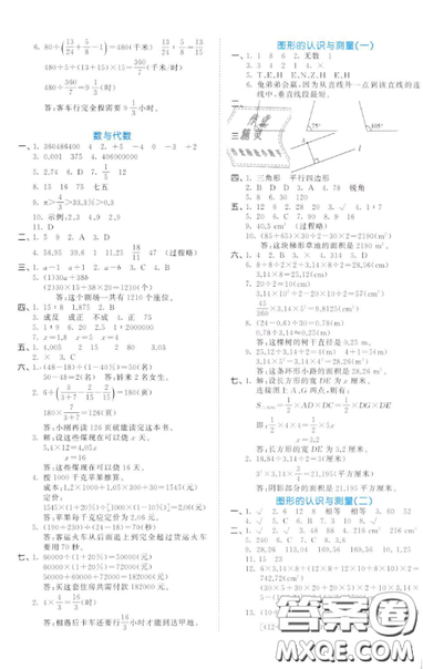 2019小學數學53小升初總復習考前講練測參考答案