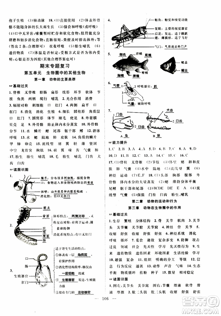 萬羽文化2019年秋生物名師學(xué)案分層進(jìn)階學(xué)習(xí)法八年級上冊參考答案