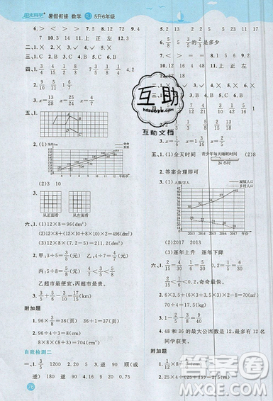 江西教育出版社2019陽光同學(xué)暑假銜接5升6五年級數(shù)學(xué)人教版答案