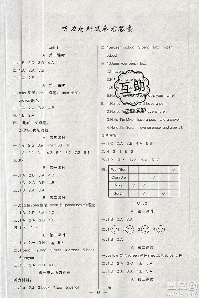 新疆青少年出版社2020新版原創(chuàng)新課堂3年級英語上冊人教版答案