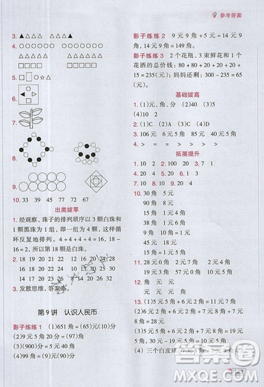 全腦訓(xùn)練2019小學(xué)數(shù)學(xué)培優(yōu)必刷1000題一年級參考答案