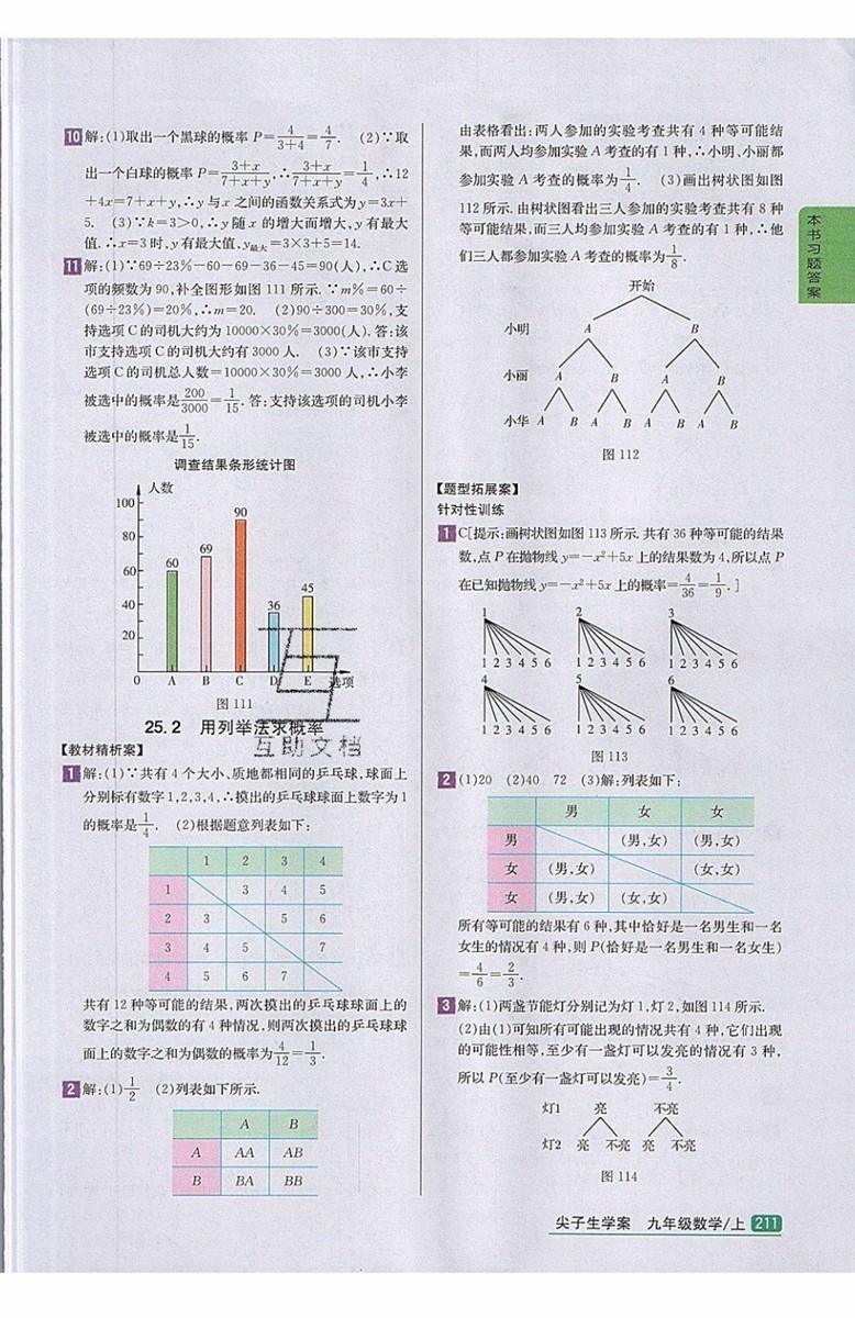 2019年尖子生學案九年級上冊數學新課標人教版參考答案