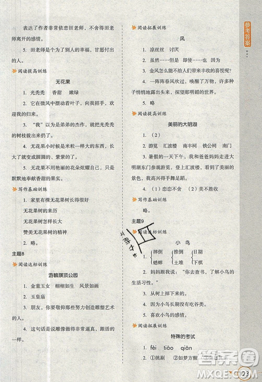 2019新課標小學生語文閱讀與寫作高效訓練最新版四年級參考答案