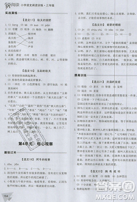 2019新版銳閱讀小學(xué)語文閱讀訓(xùn)練100篇三年級(jí)通用版參考答案