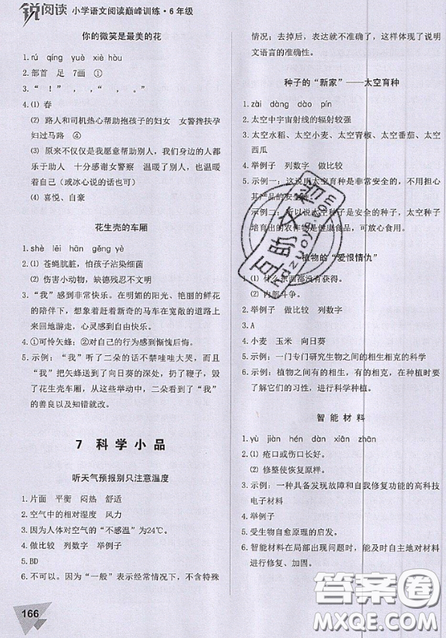 文化發(fā)展出版社2019銳閱讀小學(xué)語文閱讀巔峰訓(xùn)練六年級參考答案