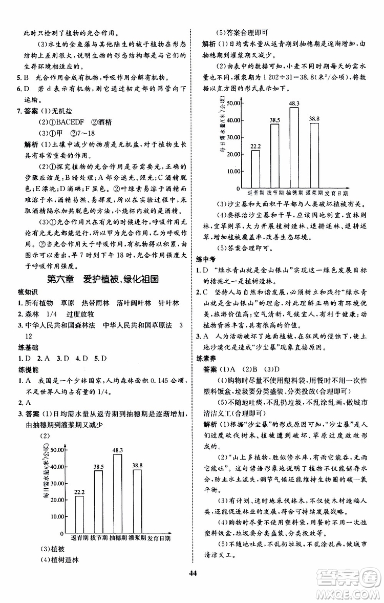 2019年初中同步學(xué)考優(yōu)化設(shè)計(jì)生物七年級(jí)上冊RJ人教版參考答案