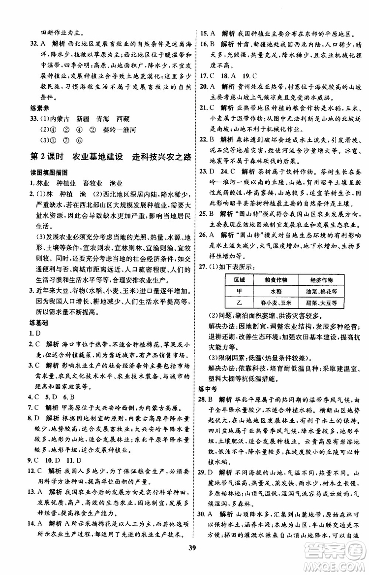 2019年初中同步學(xué)考優(yōu)化設(shè)計(jì)地理八年級(jí)上冊(cè)XQ星球版參考答案