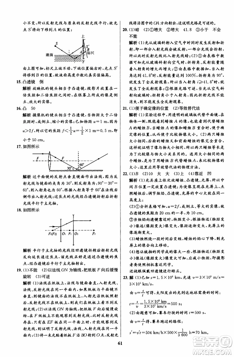 2019年初中同步學(xué)考優(yōu)化設(shè)計(jì)物理八年級(jí)上冊(cè)HK滬科版參考答案