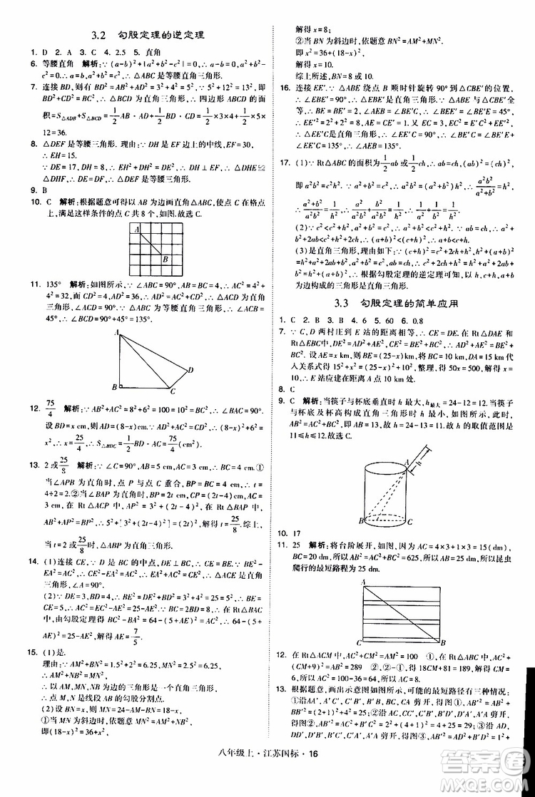 2019年經(jīng)綸學典學霸題中題八年級上冊數(shù)學江蘇國標修訂版參考答案