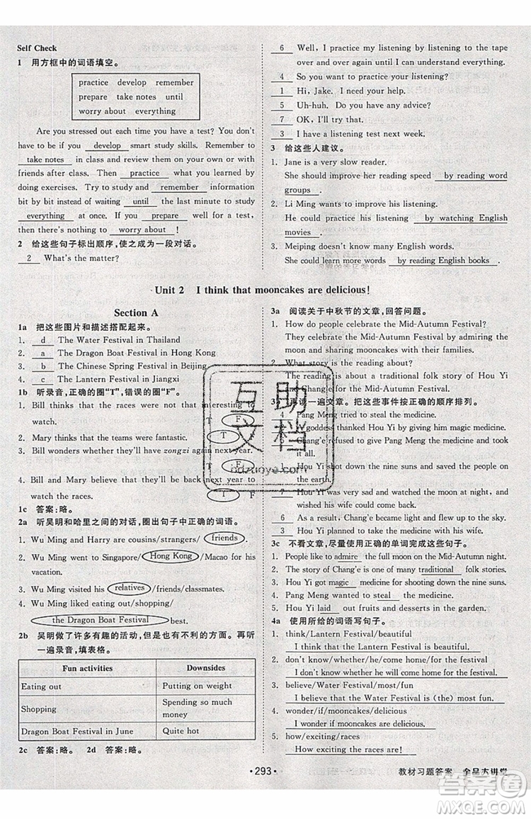 2019秋全品大講堂英語人教版RJ初中九年級全一冊上冊參考答案