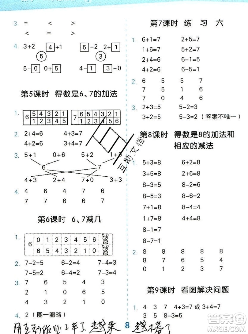 2019口算大通關(guān)一年級(jí)上冊(cè)數(shù)學(xué)蘇教版答案