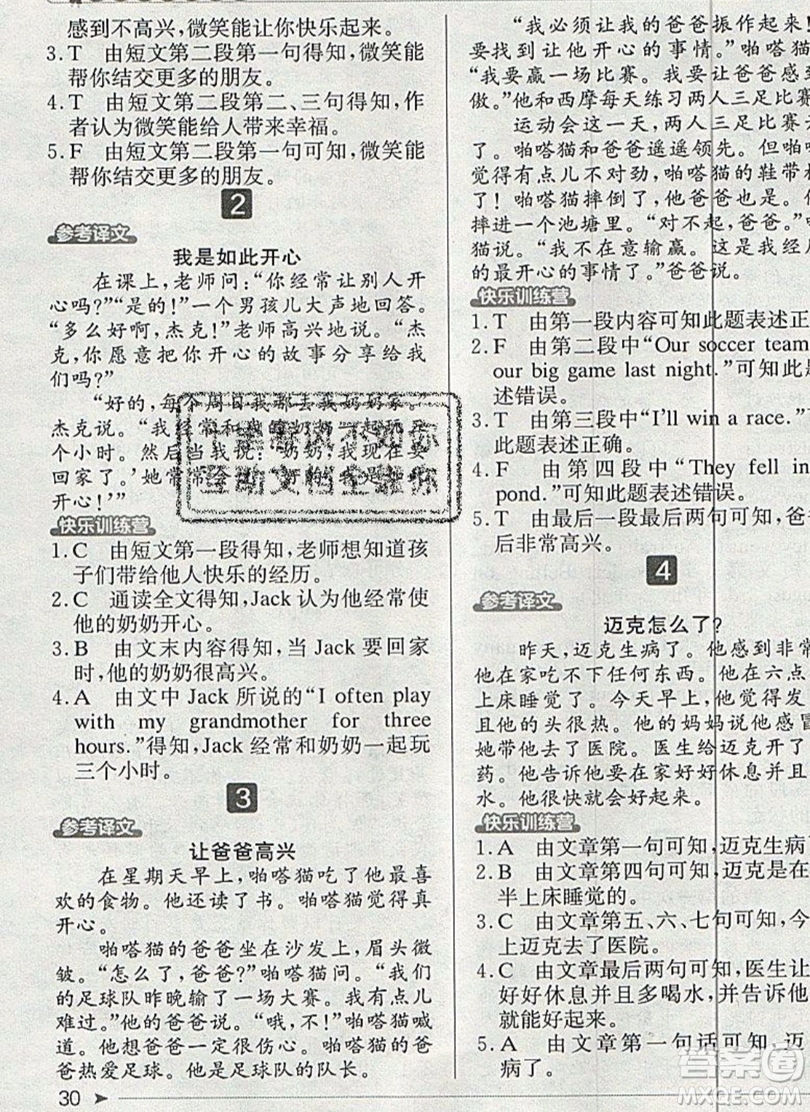 本真圖書2019英語(yǔ)閱讀小達(dá)人提優(yōu)訓(xùn)練100篇五年級(jí)參考答案