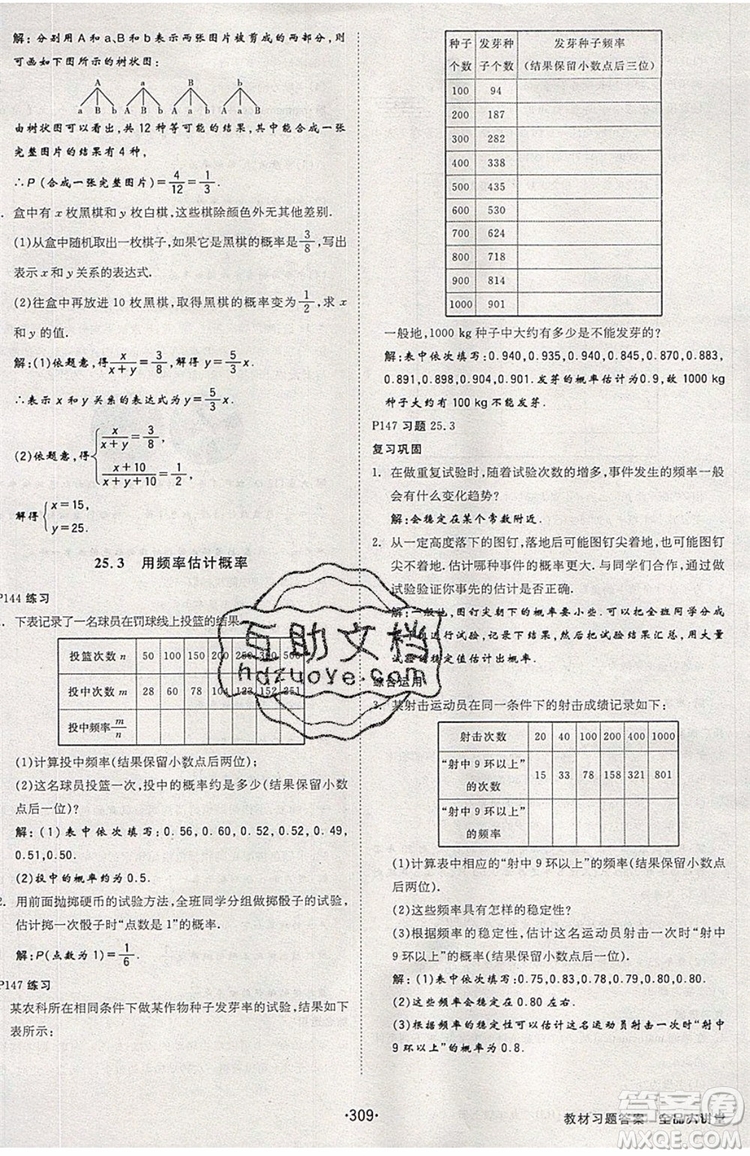 2019年全品大講堂數(shù)學(xué)九年級上冊人教版RJ參考答案及教材習(xí)題答案