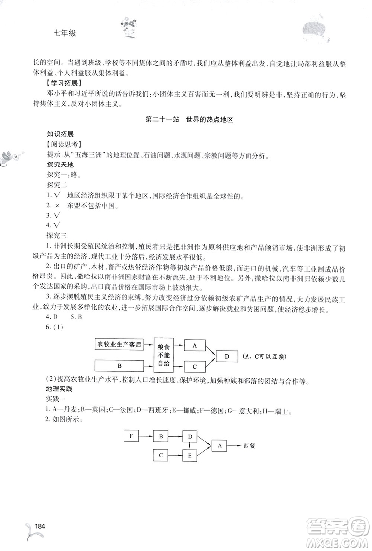 2019新課程暑假作業(yè)本七年級綜合B版答案