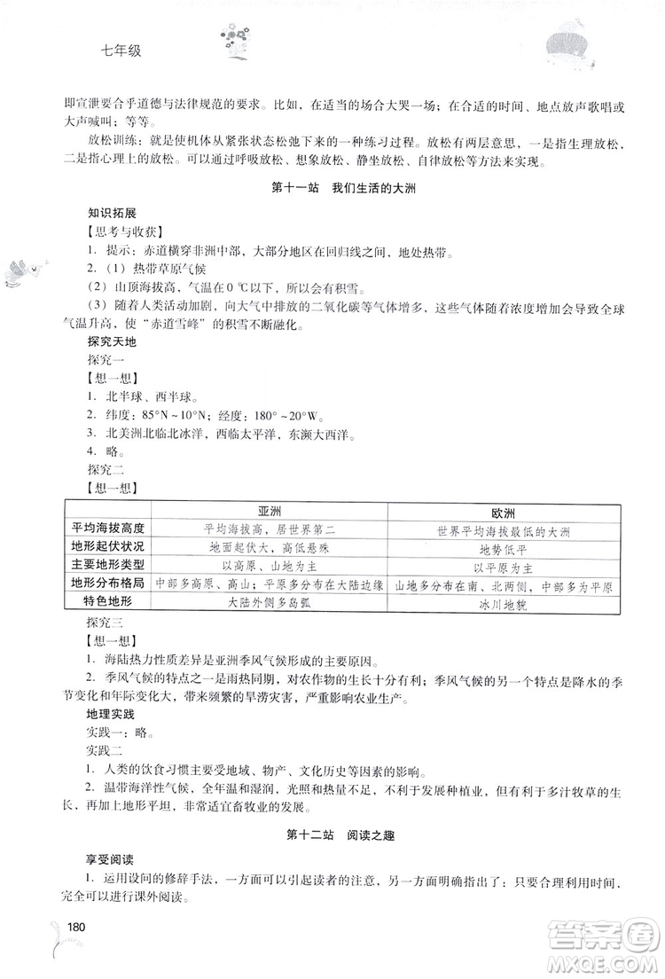 2019新課程暑假作業(yè)本七年級(jí)綜合A版答案