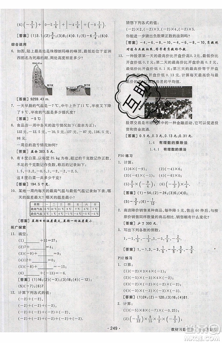 2019秋全品大講堂七年級上冊數(shù)學RJ人教版參考答案