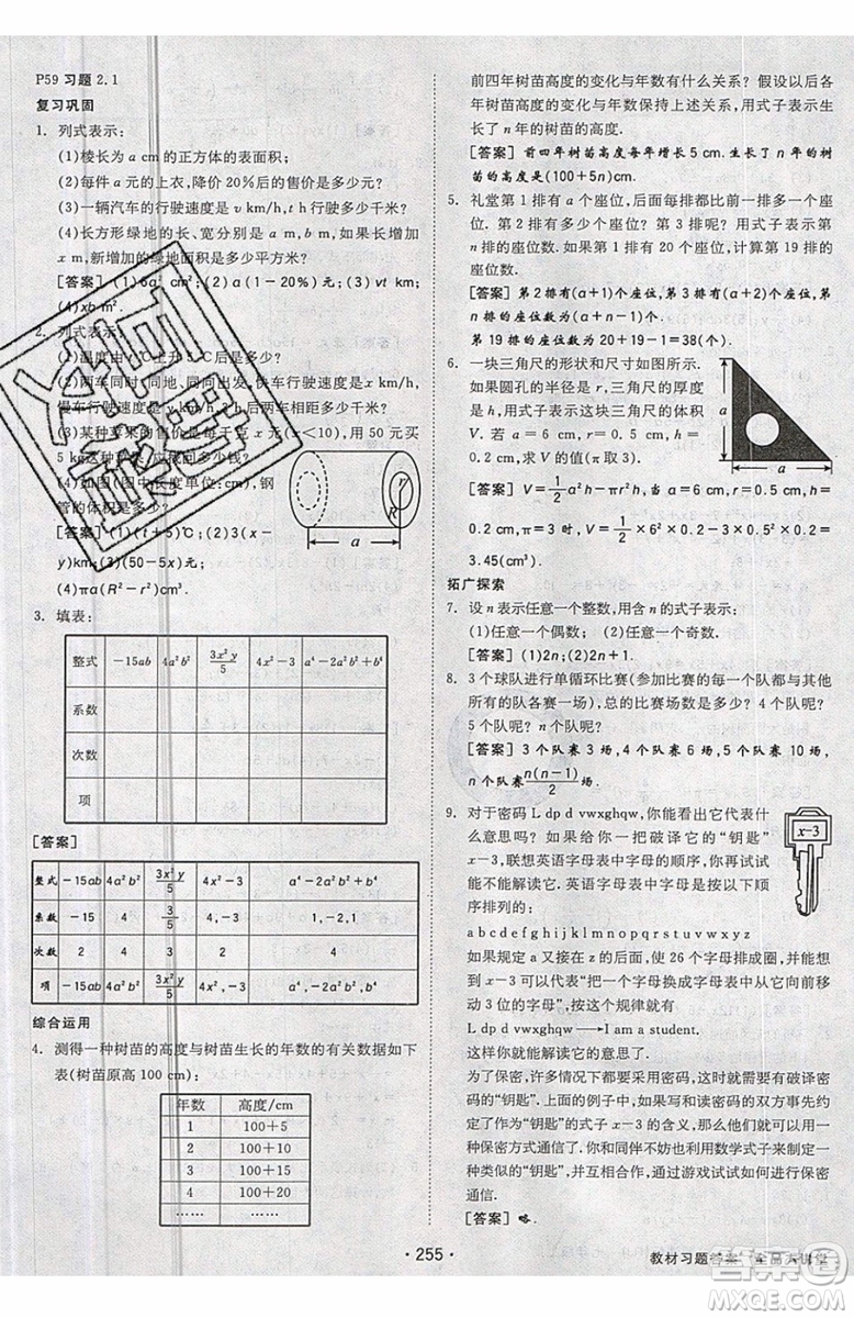 2019秋全品大講堂七年級上冊數(shù)學RJ人教版參考答案