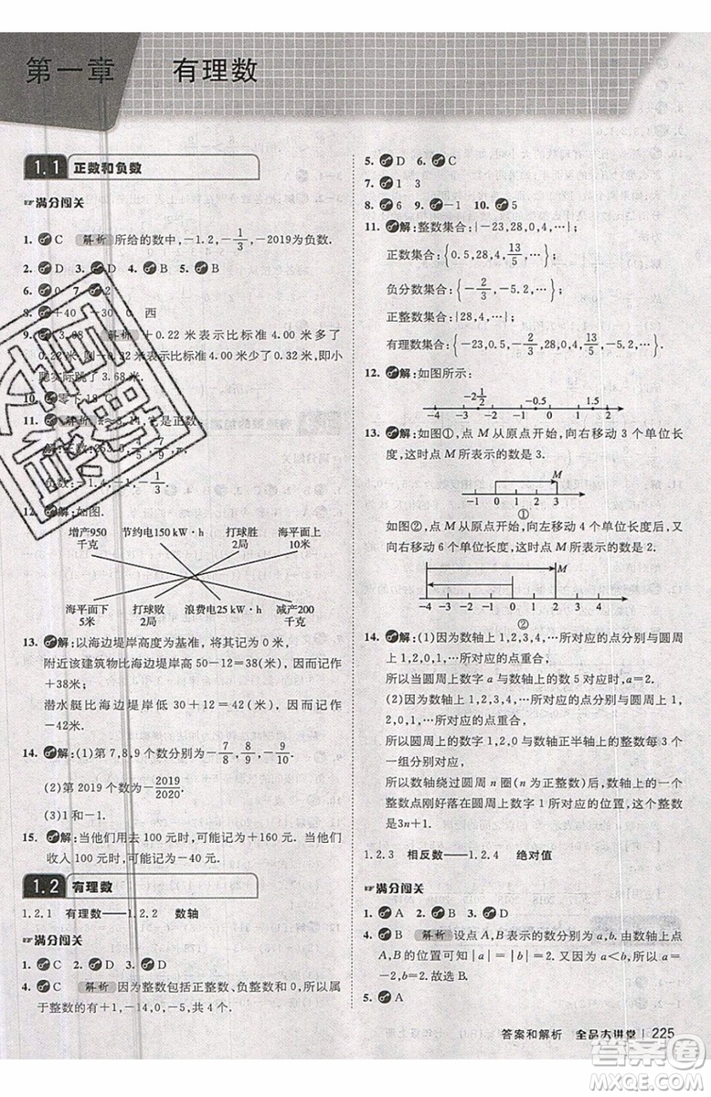 2019秋全品大講堂七年級上冊數(shù)學RJ人教版參考答案