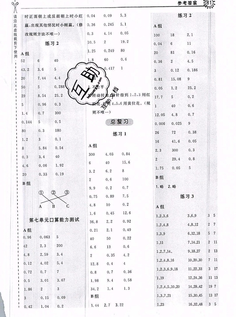 2019年秋星級口算天天練五年級數(shù)學(xué)上冊蘇教版答案