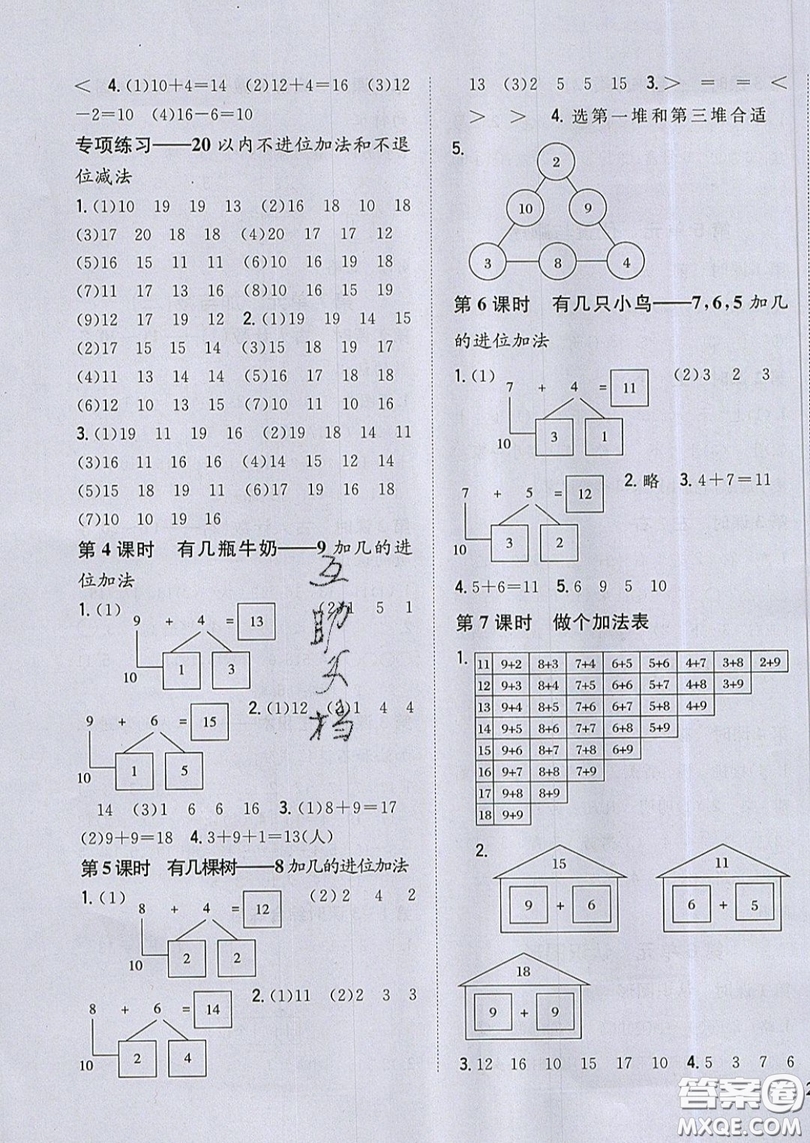 吉林人民出版社2019小學(xué)題幫數(shù)學(xué)一年級(jí)上冊(cè)新課標(biāo)北師大版參考答案