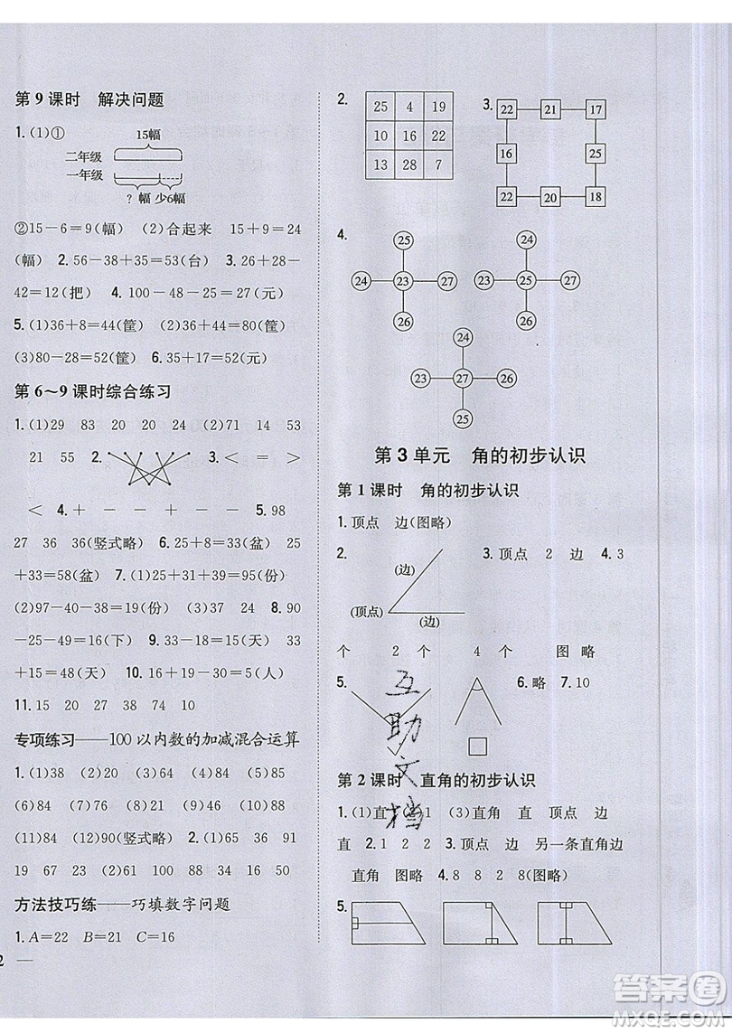 吉林人民出版社2019小學(xué)題幫數(shù)學(xué)二年級(jí)上冊(cè)新課標(biāo)人教版參考答案