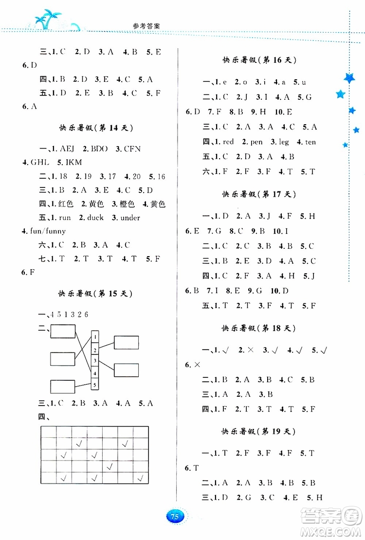 貴州人民出版社2019年暑假作業(yè)英語三年級人教版參考答案